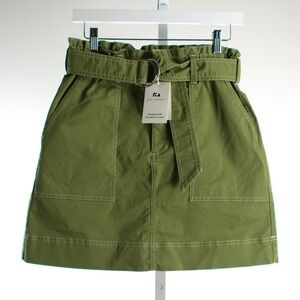 NWT Free Assembly Olive Green Skirt Women Size‎ S Paperbag Belted Loden Small
